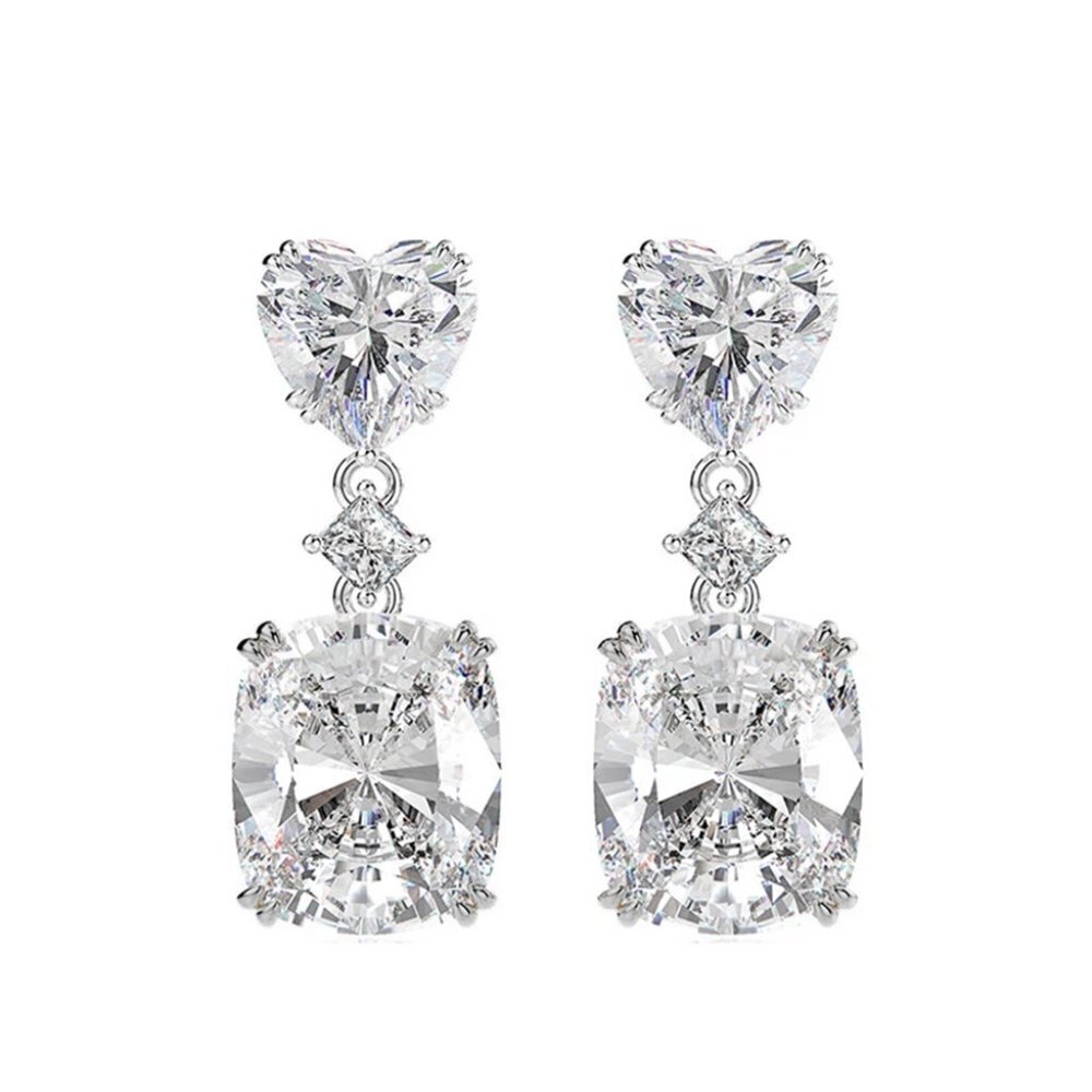 🔥 New Colorful Radiant Cut Heart Diamond CZ Drop Earrings for Women, HA4396